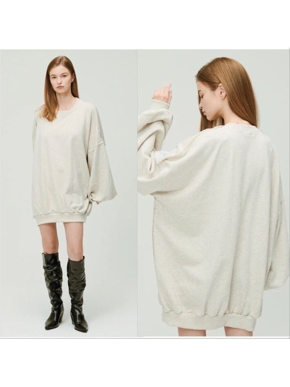 Storets Womens Lexi Oversized Sweatshirt Dress in Grey